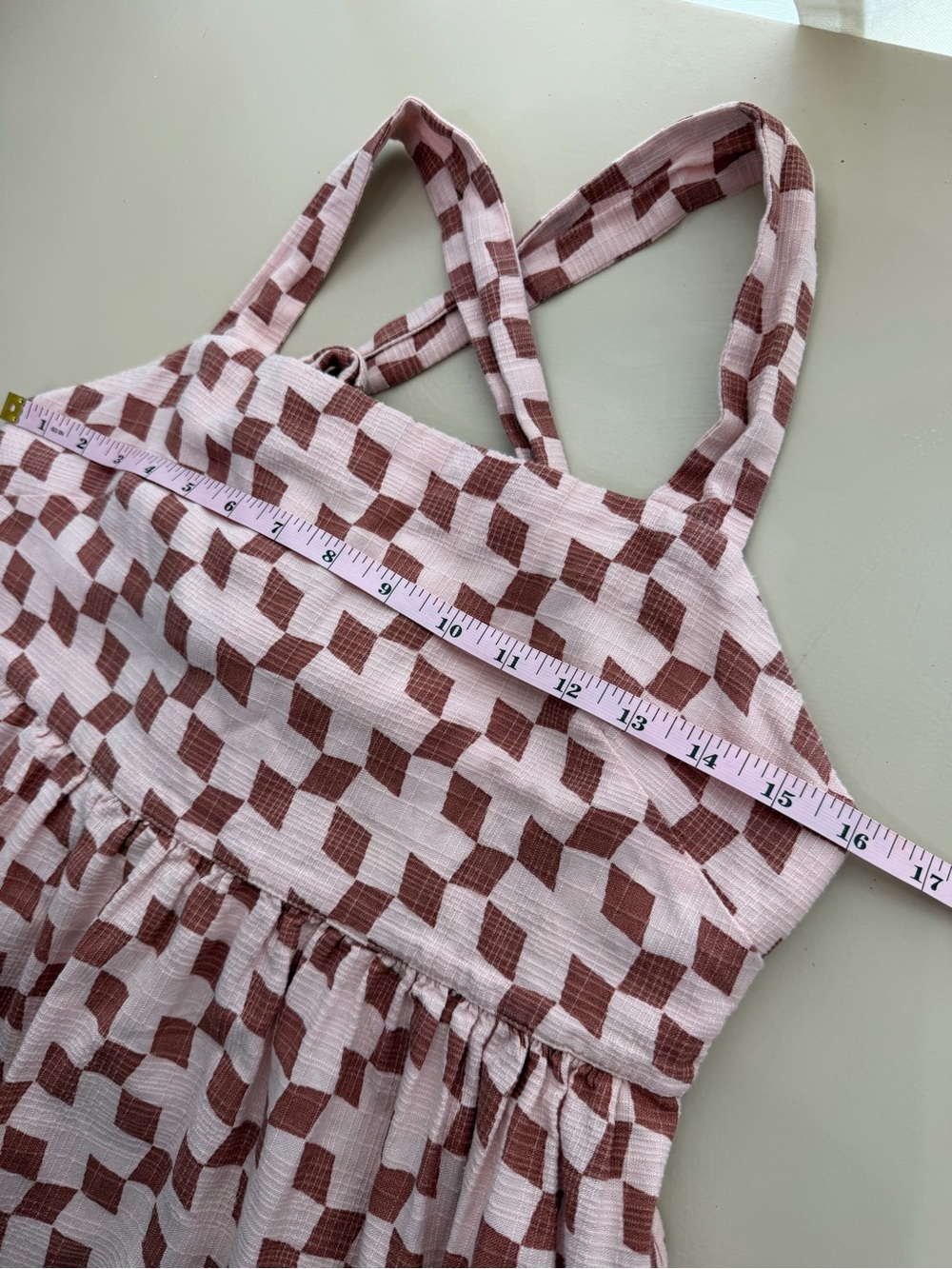 Madewell Cicely Tiered Midi Dress in Geo Checkerboard Pink Square Neck Size 8 M - Picture 5 of 10